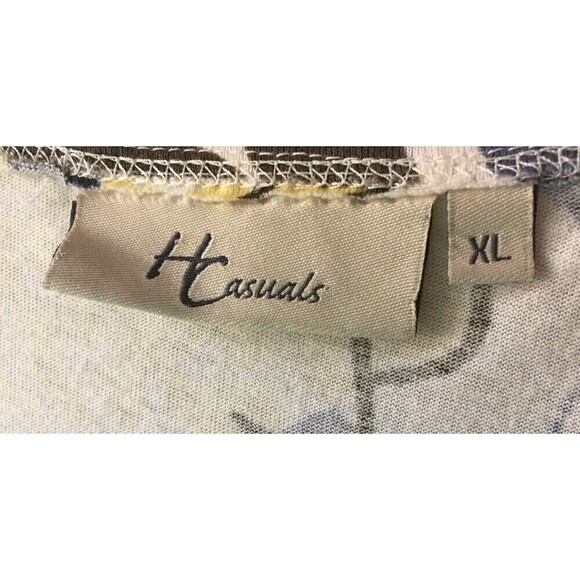 Hot Cotton Size XL Top Green Short Sleeve Plant Print Lagenlook Yellow Blue - Picture 5 of 5